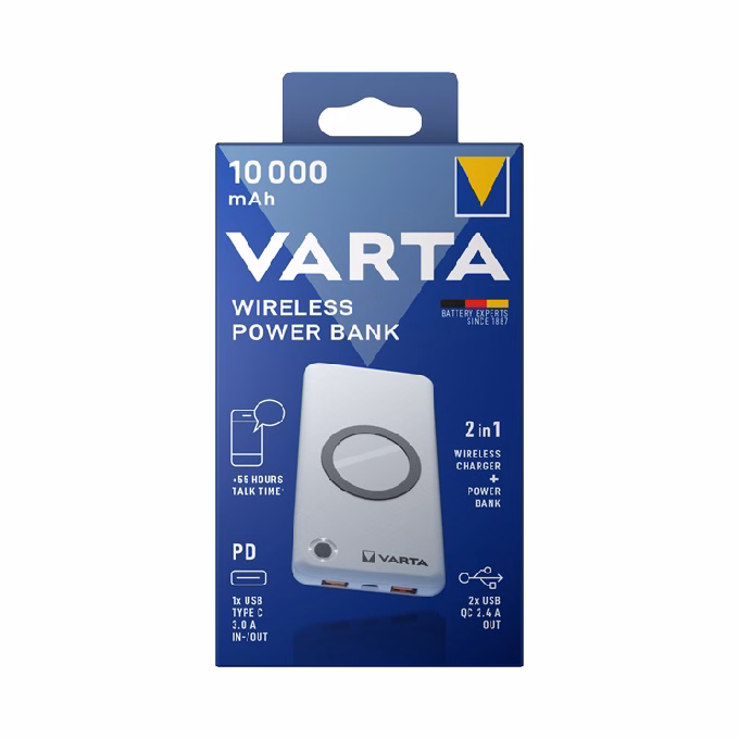 Powerbank VARTA Portable Wireless + vezeték nélküli töltő 10.000 mAh