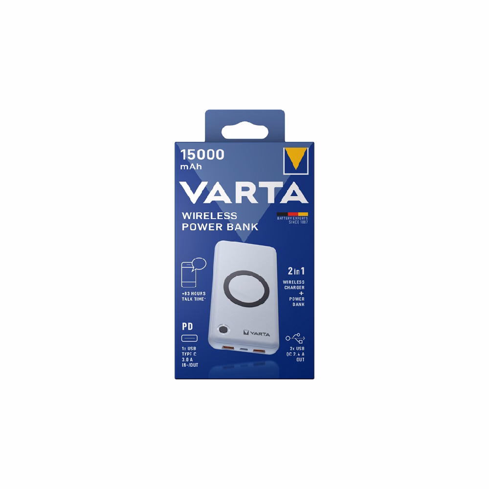 Powerbank VARTA Portable Wireless + vezeték nélküli töltő 15.000 mAh