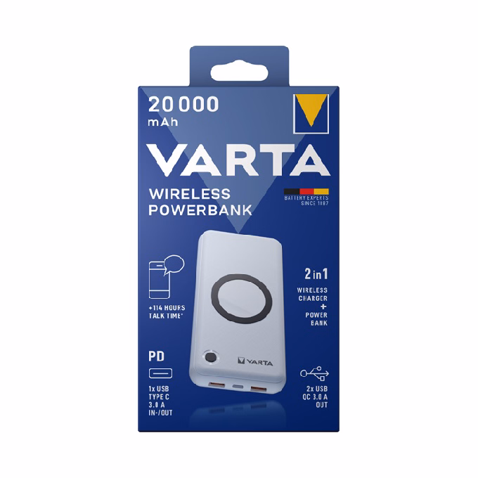 Powerbank VARTA Portable Wireless + vezeték nélküli töltő 20.000 mAh