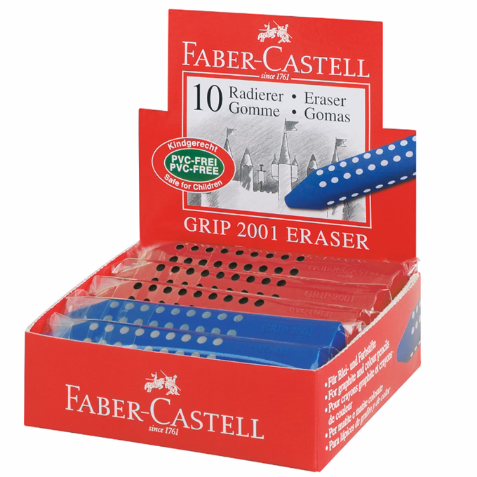 Radír FABER-CASTELL Grip 2001 háromszögletű 90x15x15mm piros/kék