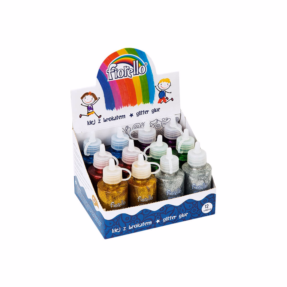 Ragasztó folyékony FIORELLO GR-BK60D12 glitteres 60ml 12 darabos display vegyes színek