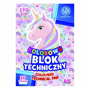 Rajzlap ASTRA PAP 170 g A/4 10 íves színes szélű Pixel és Unicorn