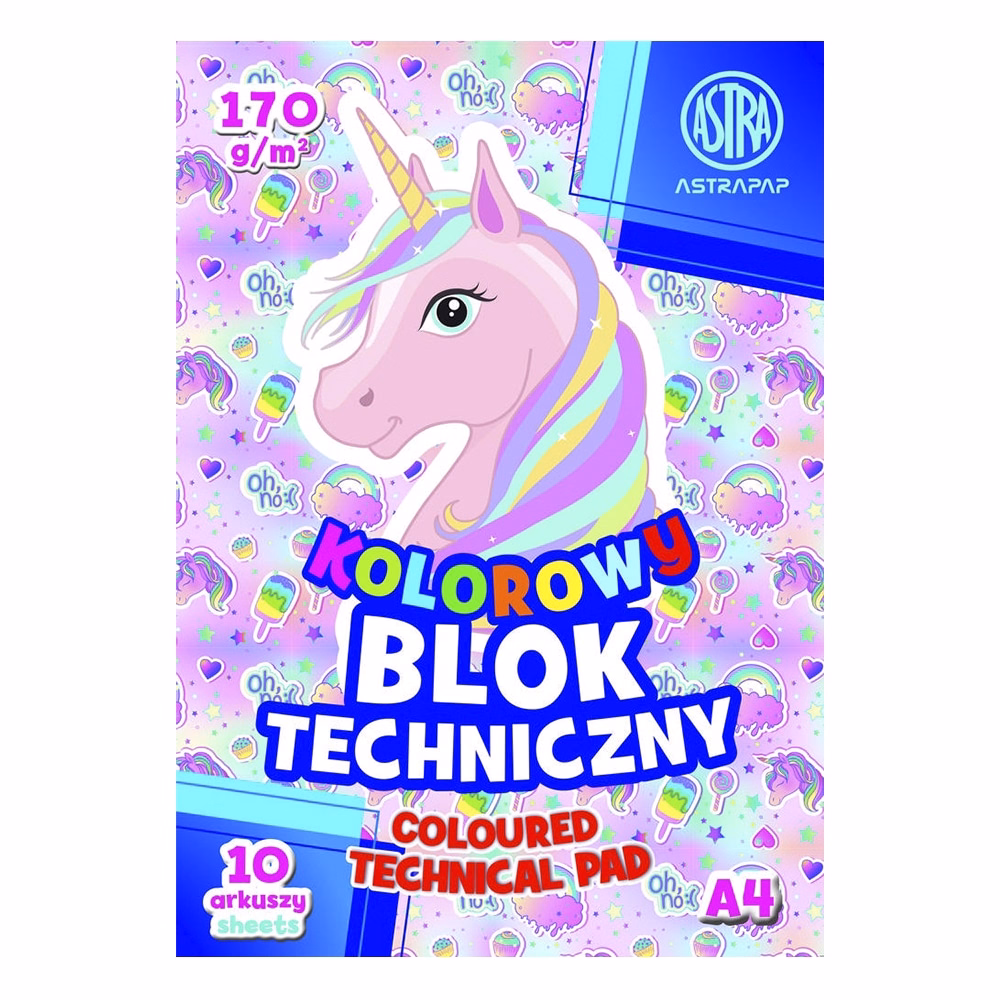 Rajzlap ASTRA PAP 170 g A/4 10 íves színes szélű Pixel és Unicorn