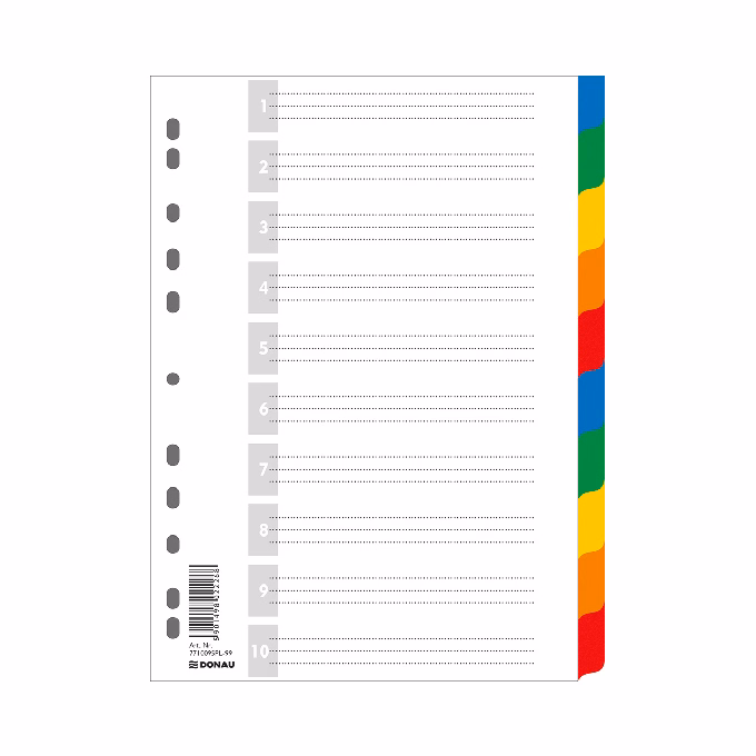 Regiszter DONAU A/4 műanyag 10 részes színes