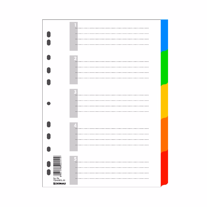 Regiszter DONAU A/4 műanyag 5 részes színes