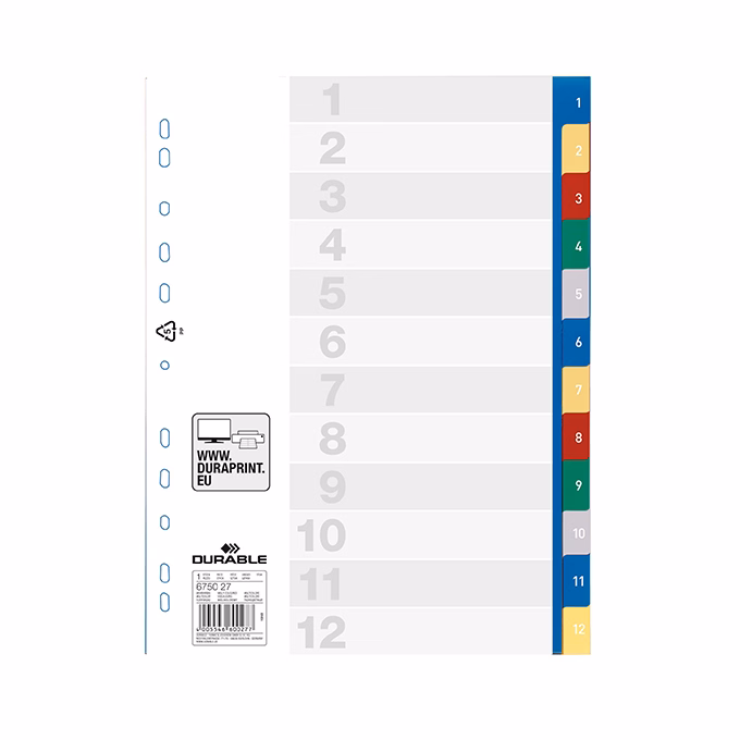 Regiszter DURABLE műanyag A/4 1-12 számos-színes
