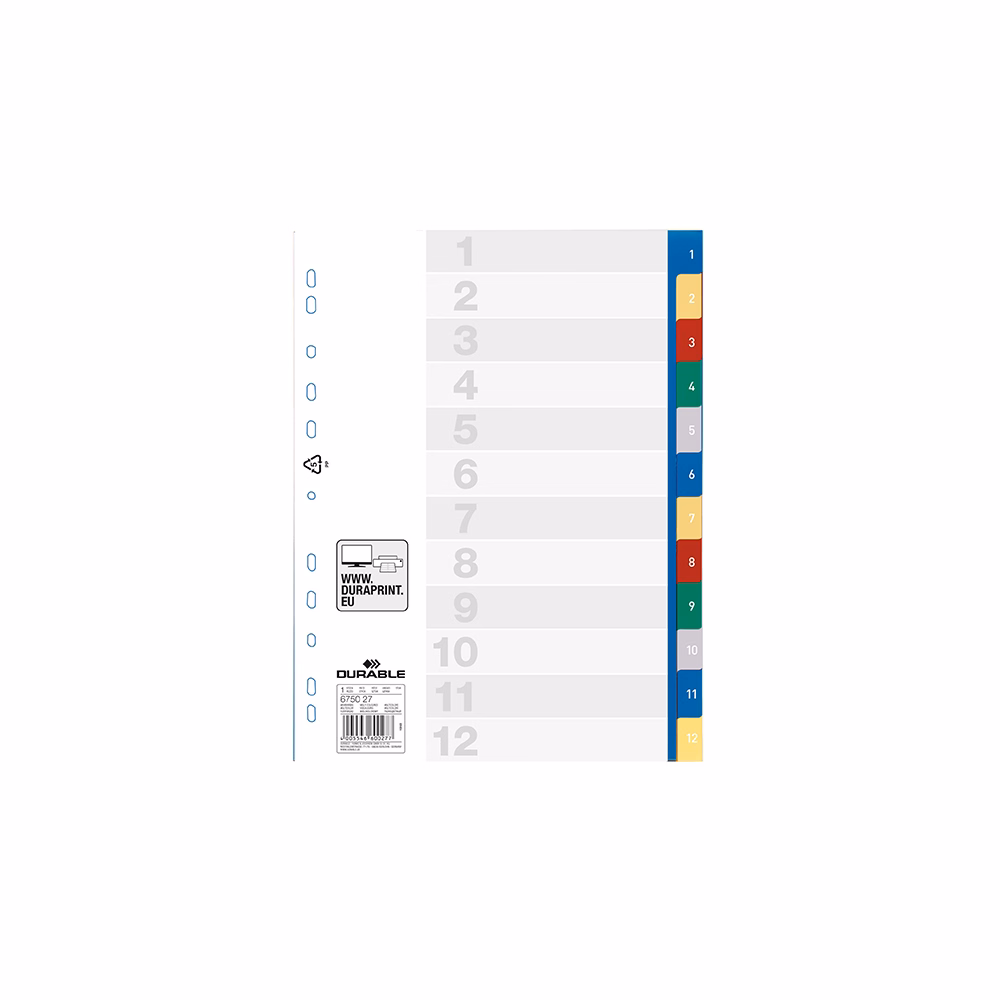 Regiszter DURABLE műanyag A/4 1-12 számos-színes