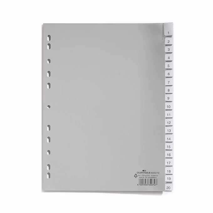Regiszter DURABLE műanyag A/4 1-20 részes szürke
