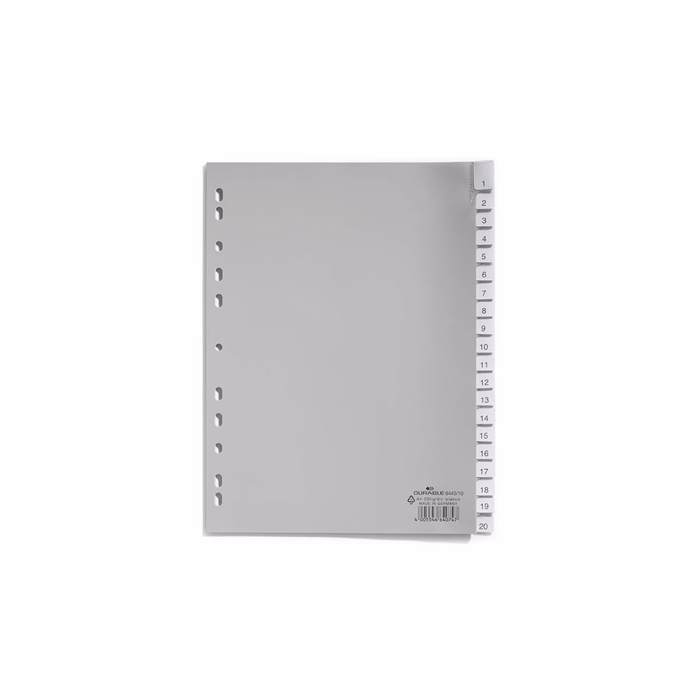 Regiszter DURABLE műanyag A/4 1-20 részes szürke