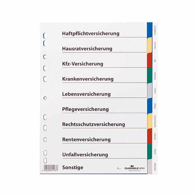 Regiszter DURABLE műanyag A/4 10 színes + index fülek