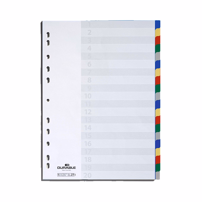 Regiszter DURABLE műanyag A/4 20 színes + index fülek