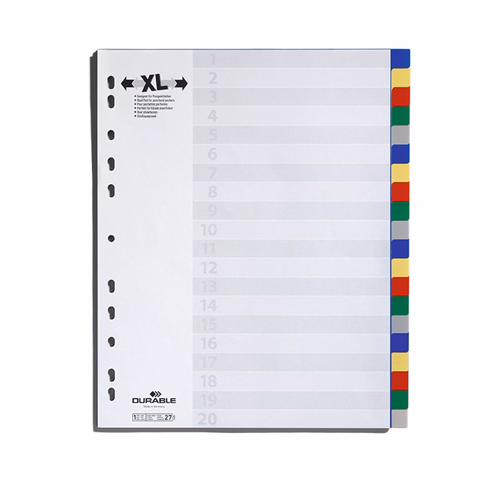 Regiszter DURABLE műanyag A/4 maxi 20 színes + index fülek
