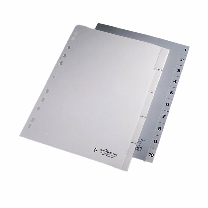 Regiszter DURABLE műanyag nyomtatott A/4 1-10 részes szürke