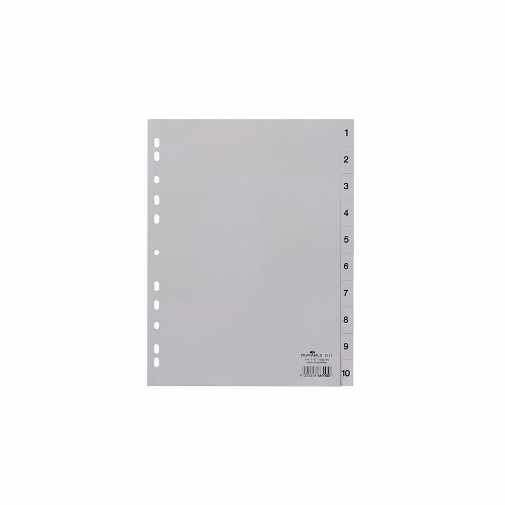 Regiszter DURABLE műanyag nyomtatott A/4 1-10 részes szürke