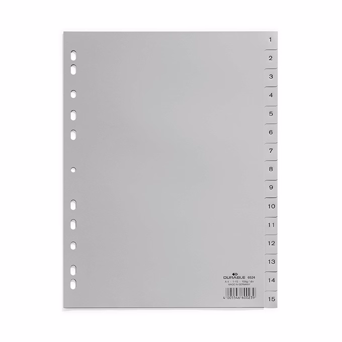 Regiszter DURABLE műanyag nyomtatott A/4 1-15 részes szürke