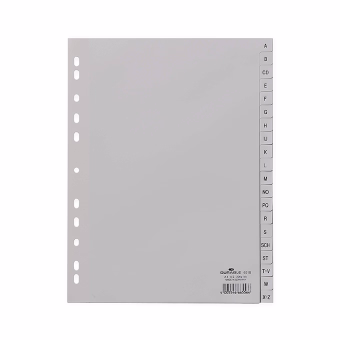 Regiszter DURABLE műanyag nyomtatott A/4 A-Z 20 részes szürke
