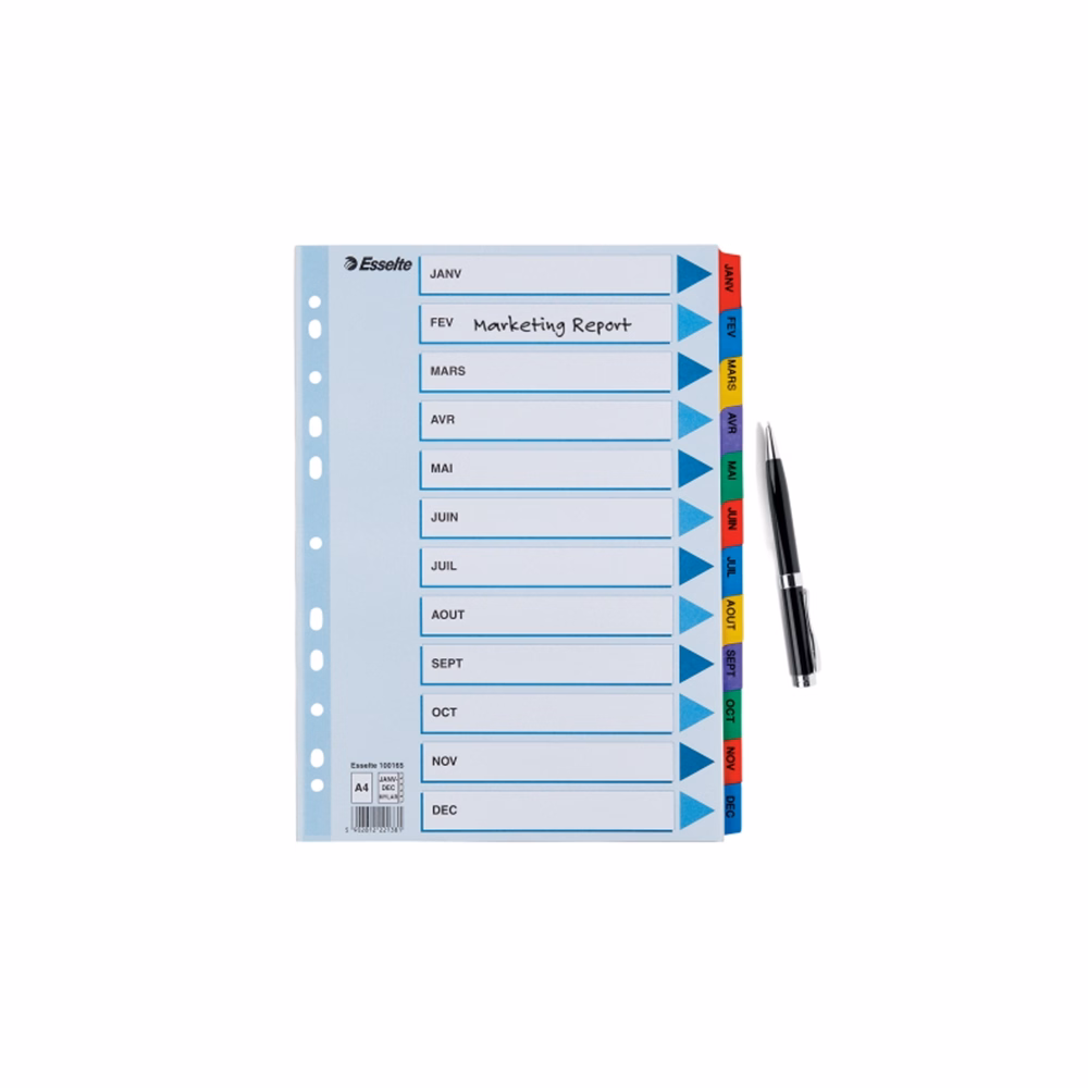 Regiszter ESSELTE Mylar A/4 laminált karton Jan-Dec