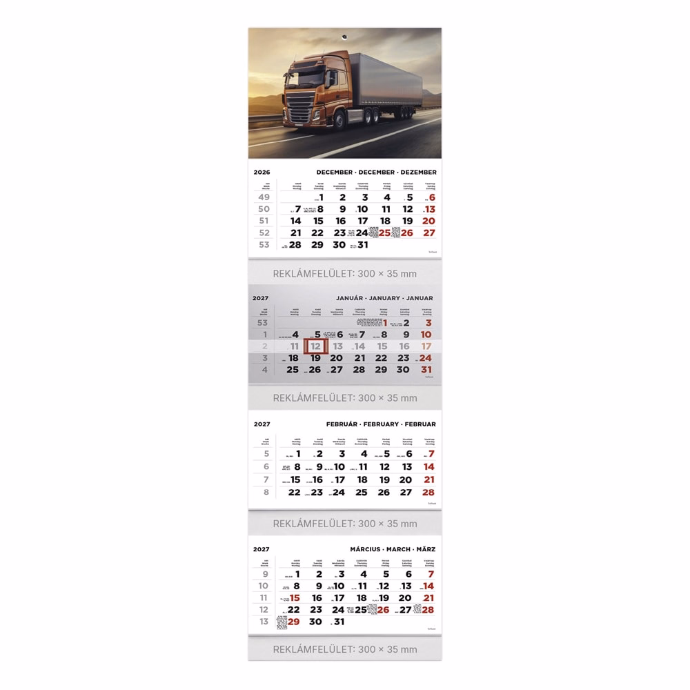 Speditőr naptár TOPTIMER T073 4 tömbös 4 havi Kamion 2027