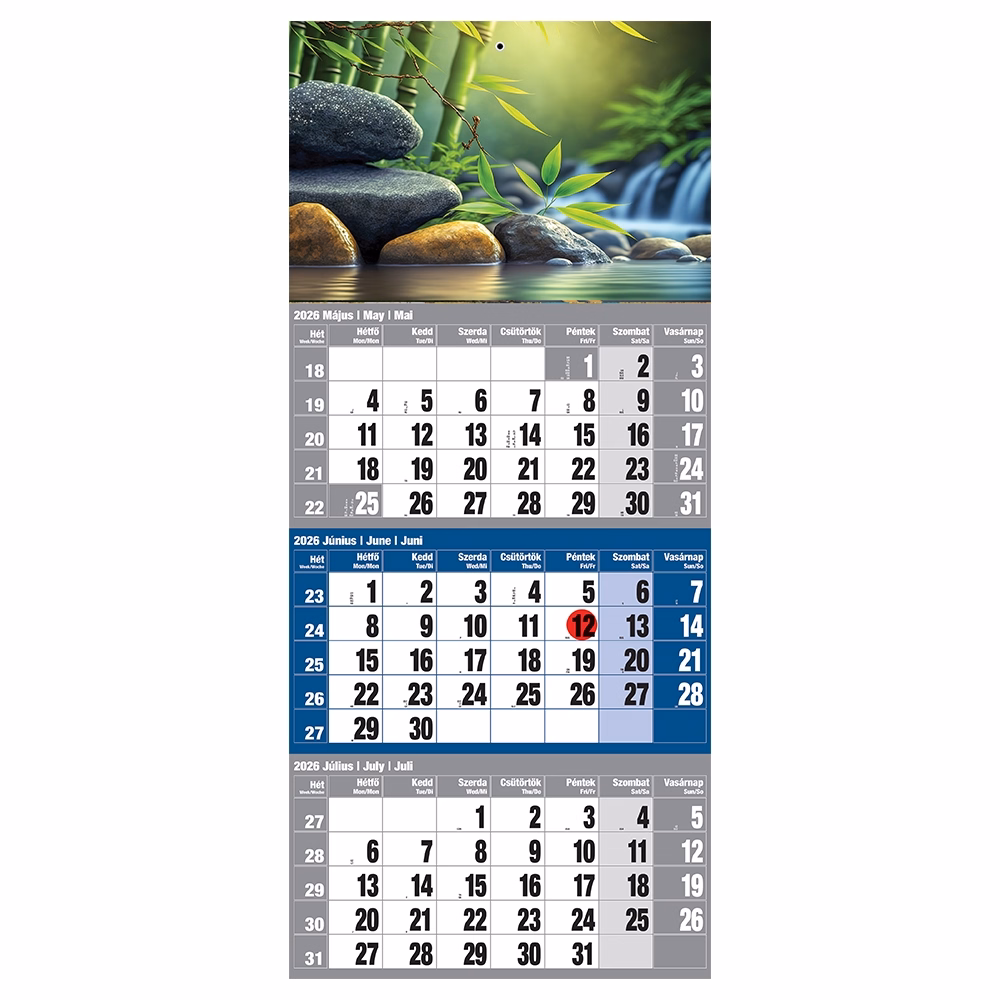 Speditőr naptár REALSYSTEM 1 tömbös 3 havi kék Meditáció 2026.