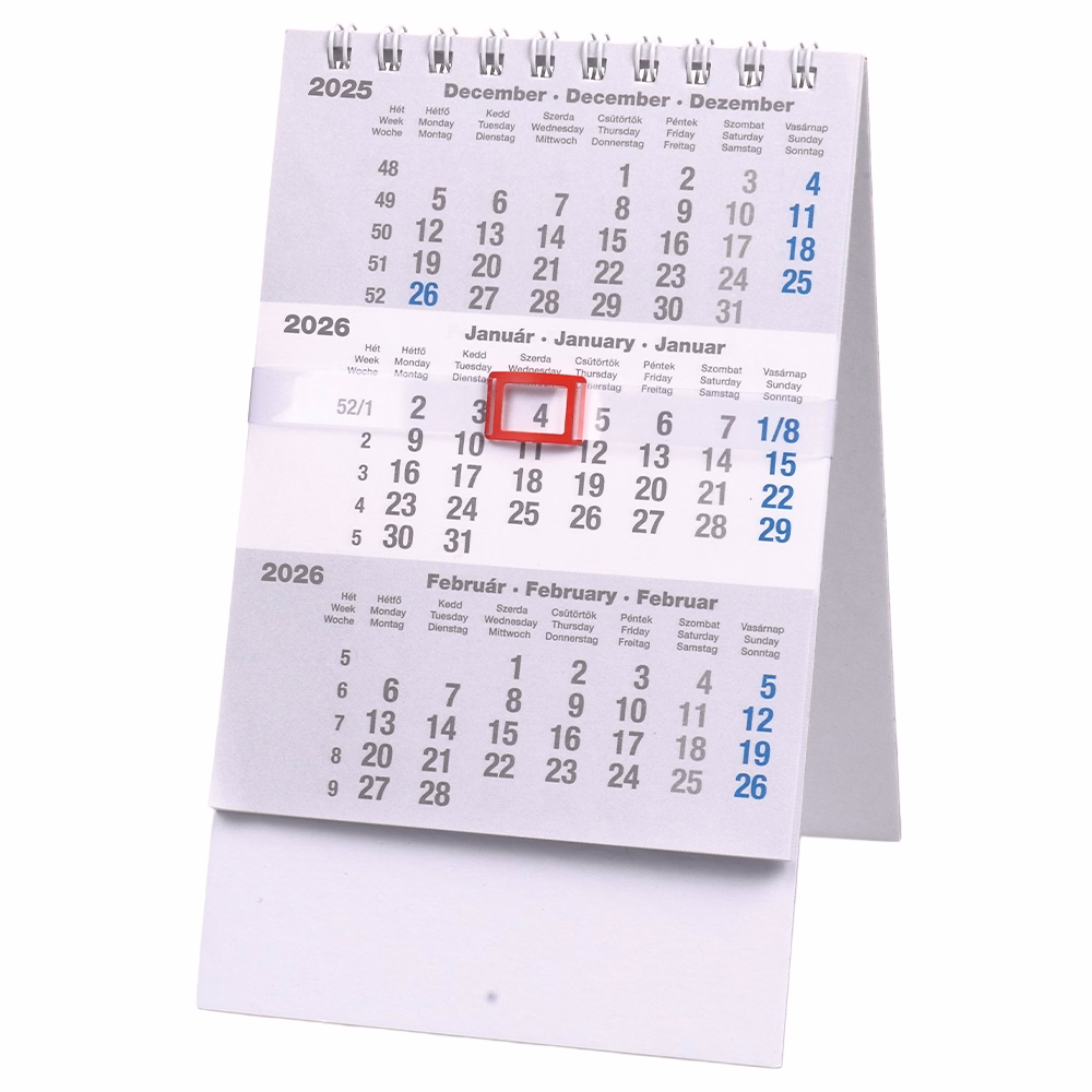 Speditőr naptár REALSYSTEM álló asztali mini 3 havi fehér lapos 2026.