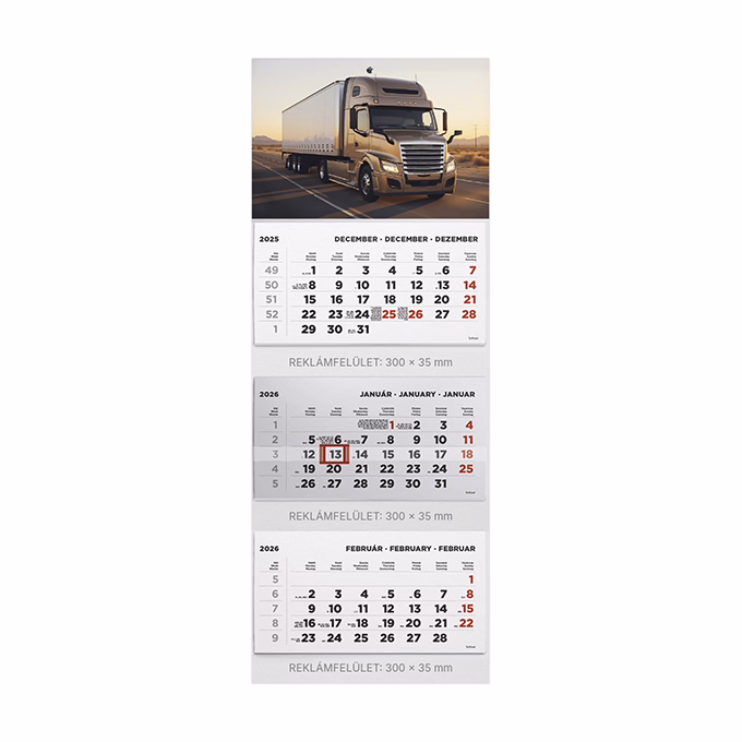 Speditőr naptár TOPTIMER T070 3 tömbös 3 havi Kamion 2026.