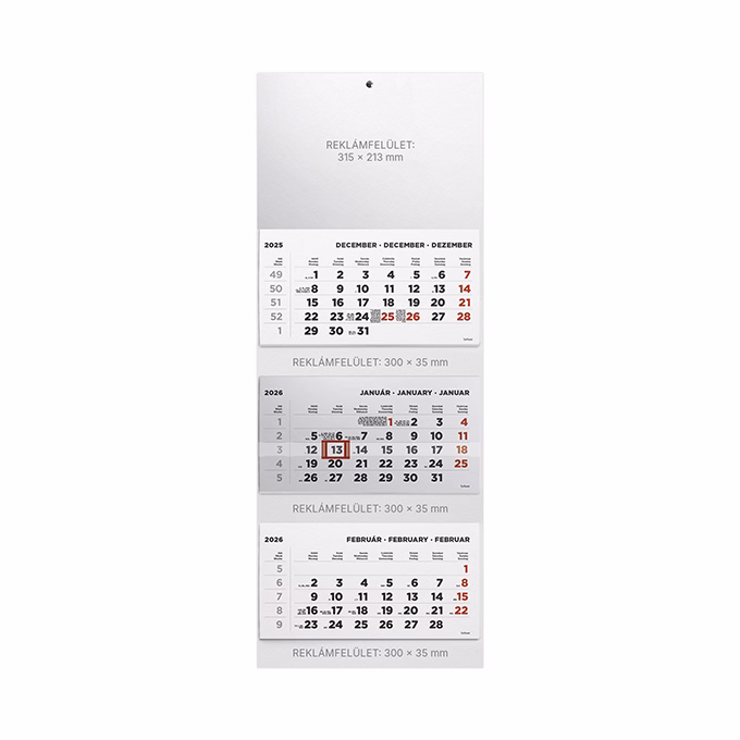 Speditőr naptár TOPTIMER T070 3 tömbös 3 havi üres fejrész 2026.