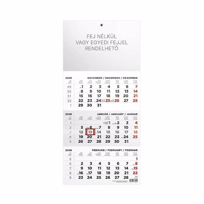 Speditőr naptár TOPTIMER T078 1 tömbös 3 havi üres fejrész 2026.