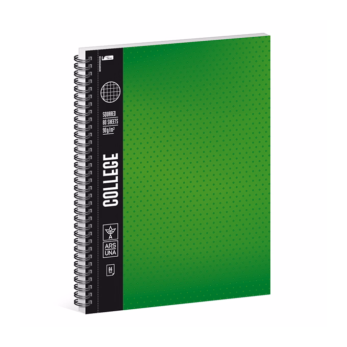 Spirálfüzet kockás ARS UNA College A/4 80 lapos zöld
