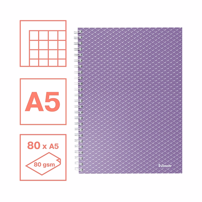Spirálfüzet kockás ESSELTE A/5 80 lapos Colour Breeze levendula