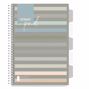 Spirálfüzet kockás STREET Pad A/4 100 lapos regiszteres sötét csíkos