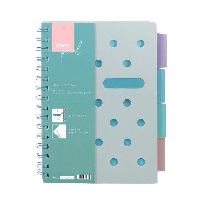 Spirálfüzet kockás STREET Pad A/5 100 lapos regiszteres pasztell zöld
