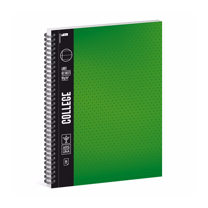 Spirálfüzet vonalas ARS UNA College A/4 80 lapos zöld