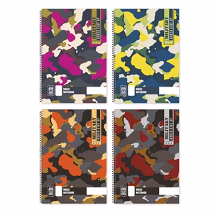 Spirálfüzet vonalas Military A/4 70 lapos vegyes minták