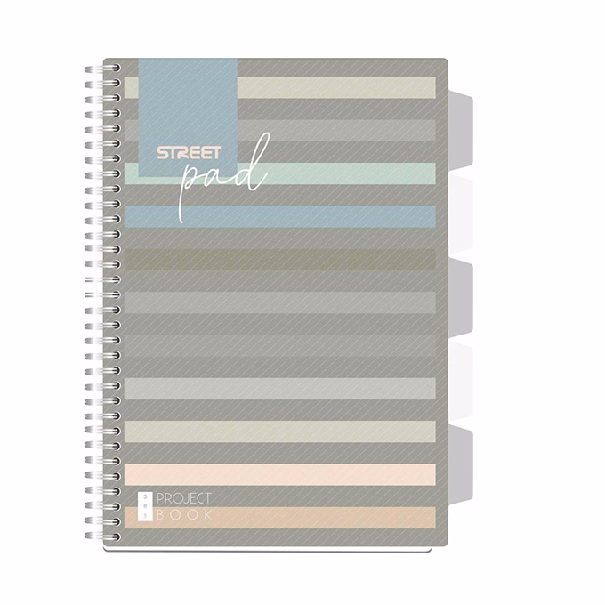 Spirálfüzet vonalas STREET Pad A/4 100 lapos regiszteres sötét csíkos