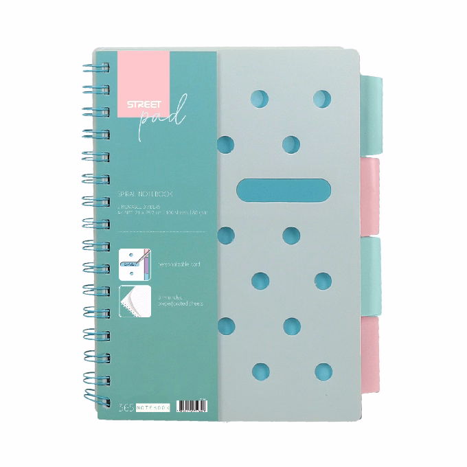 Spirálfüzet vonalas STREET Pad A/5 100 lapos regiszteres pasztell zöld