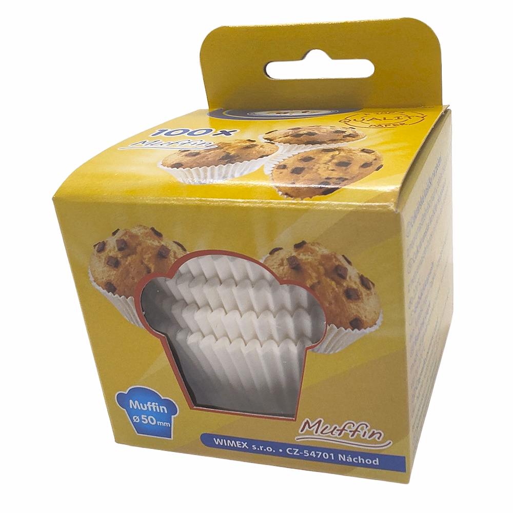 Sütőpapír JUNIOR muffin kosár 50mm átmérővel 30mm magas fehér színű 100 db/doboz