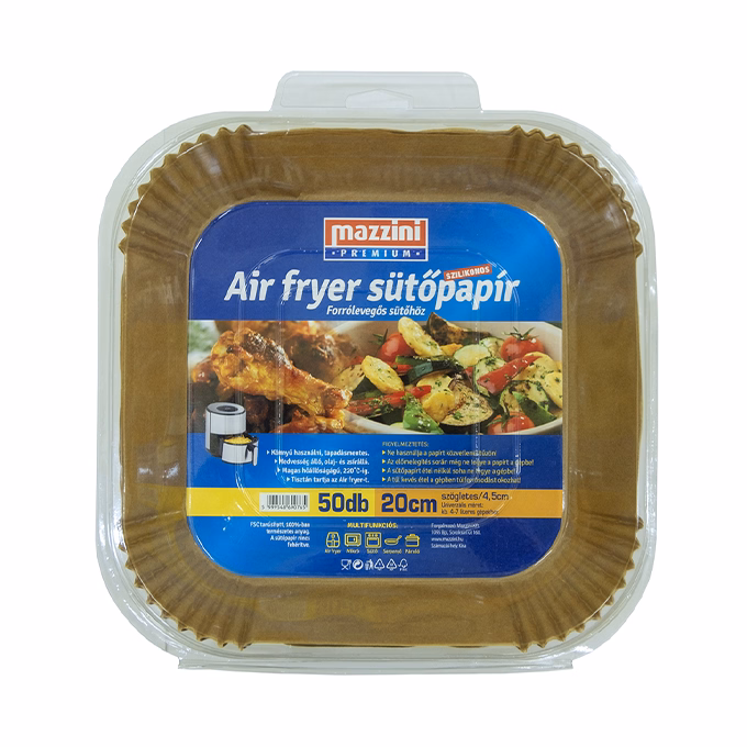 Sütőpapír forró levegős sütőhöz MAZZINI szögletes 4,5 cm magas 20cm 50 darabos