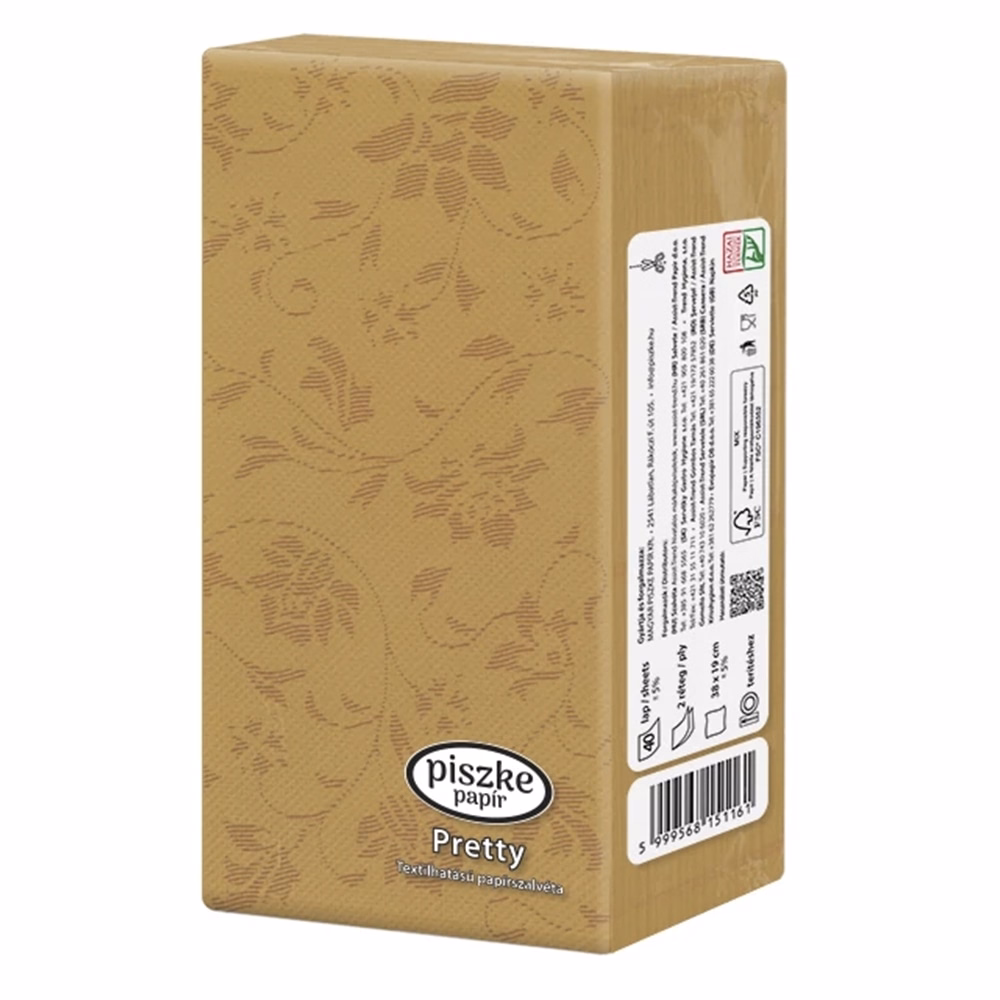 Szalvéta PISZKE Pretty textilhatású 2 rétegű 38x19cm 1/8 hajtogatott 40 lapos vegyes