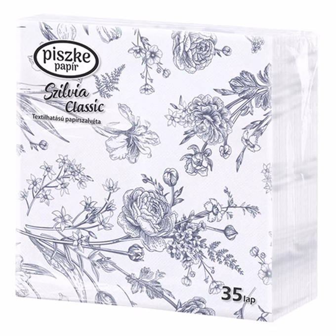 Szalvéta PISZKE Szilvia Classic 2 rétegű 33x33 cm 1/4 hajtogatott 35 lapos vegyes mintás