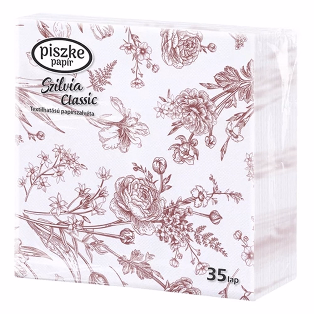 Szalvéta PISZKE Szilvia Classic 2 rétegű 33x33 cm 1/4 hajtogatott 35 lapos vegyes mintás