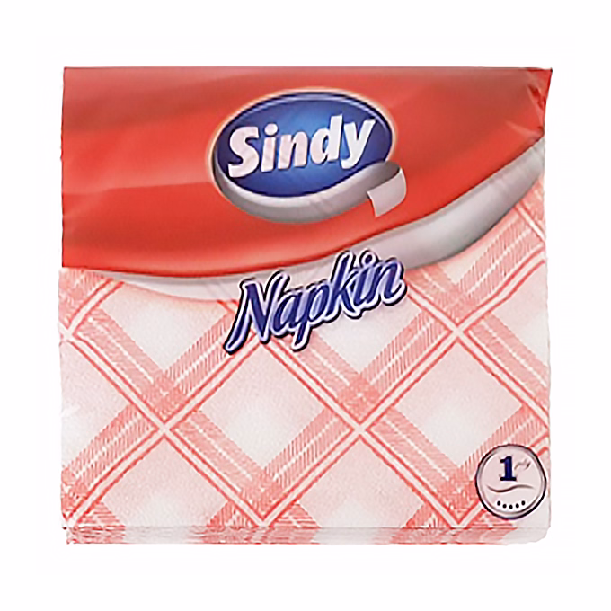 Szalvéta SINDY 1 rétegű 45 lapos 33x33 cm piros kockás