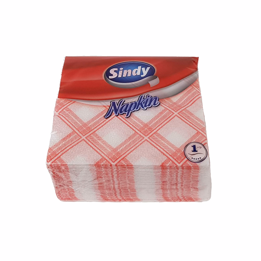Szalvéta SINDY 1 rétegű 45 lapos 33x33 cm piros kockás