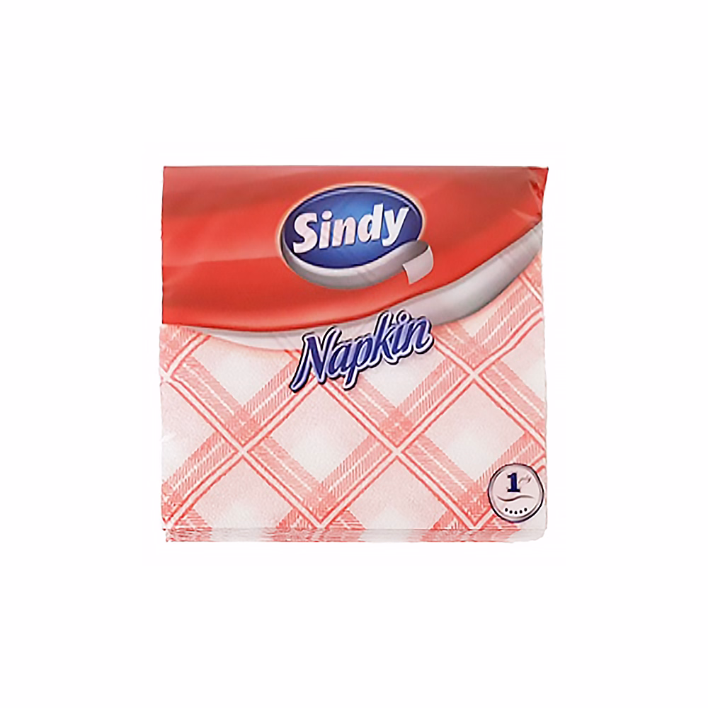 Szalvéta SINDY 1 rétegű 45 lapos 33x33 cm piros kockás