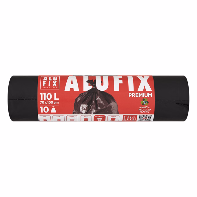 Szemeteszsák ALUFIX 110L 37 mikronos EXTRA erős fekete 10 darabos