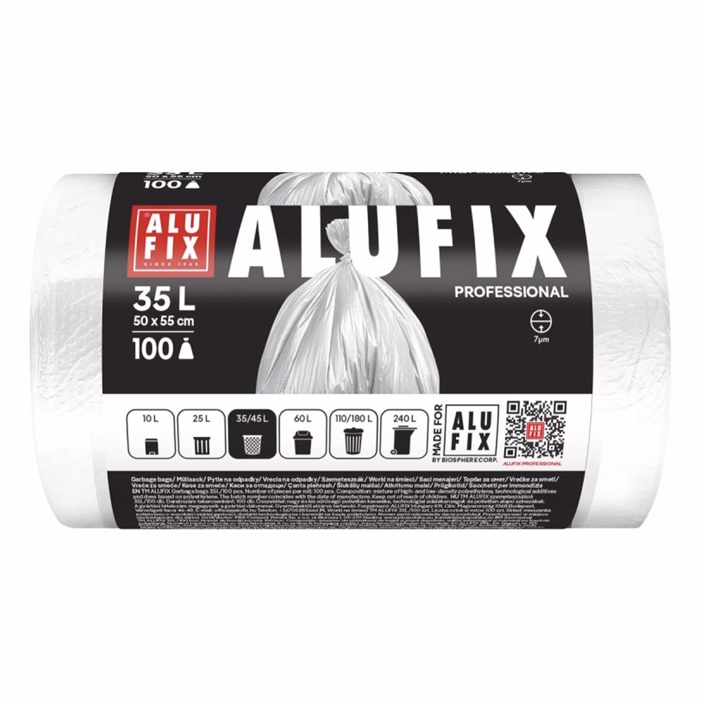 Szemeteszsák ALUFIX 35L fehér HDPE 50x55 cm 100 darabos