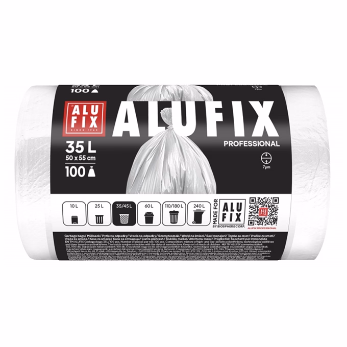 Szemeteszsák ALUFIX 35L fehér HDPE 50x55 cm 100 darabos