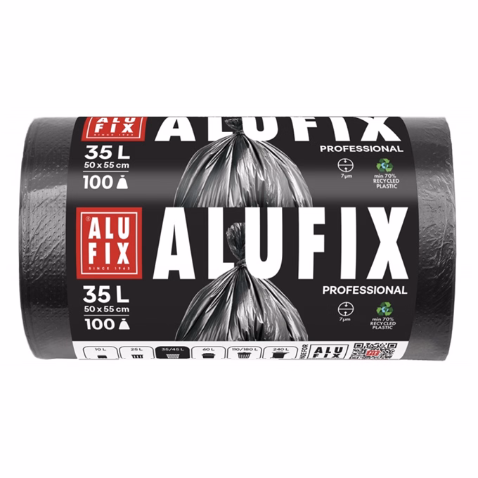 Szemeteszsák ALUFIX 35L fekete HDPE 50x55 cm 100 darabos