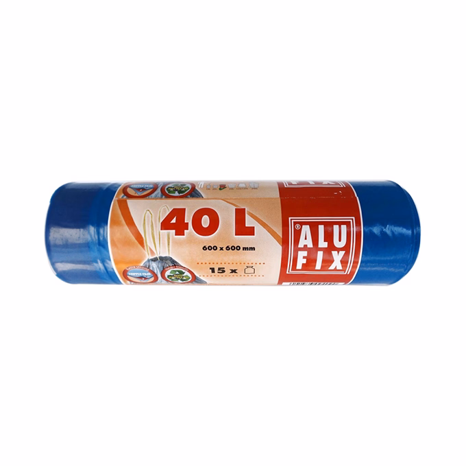 Szemeteszsák ALUFIX 40L zárószalaggal 26 mikronos kék 15 darabos
