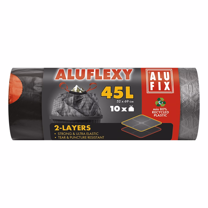 Szemeteszsák ALUFIX 45L 28 mikronos aluflexy fekete 10 darabos