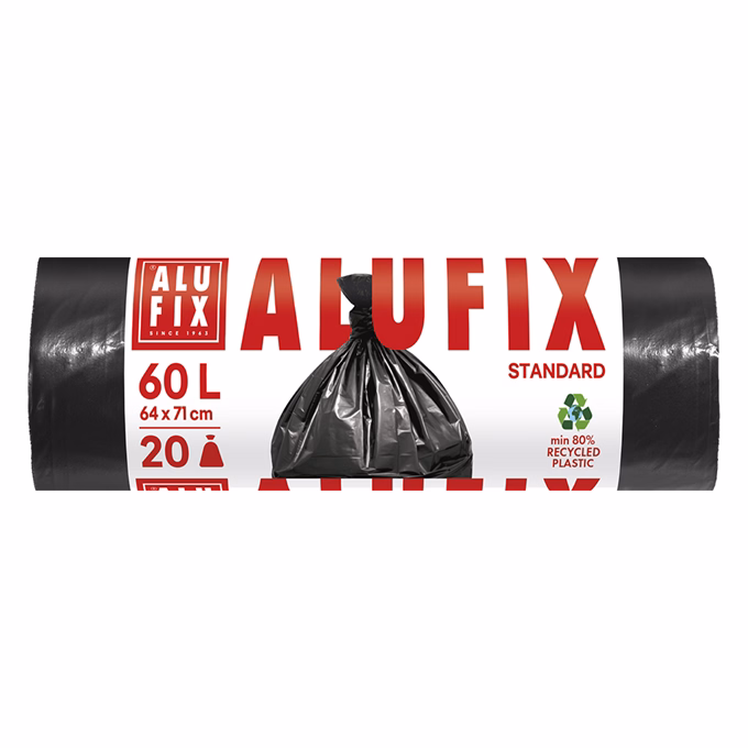 Szemeteszsák ALUFIX 60L 15 mikronos fekete 20 darabos